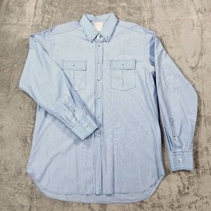 Billy Reid Shirt Mens‎ XXL Double Breast Pockets Dress Striped Blue NWOT